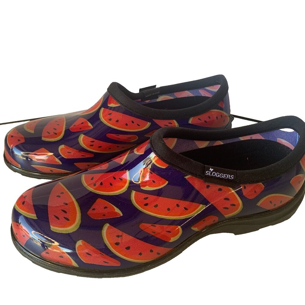 Sloggers Garden Clog Shoes Women's Blue Watermelon Waterproof Slip On Size 9